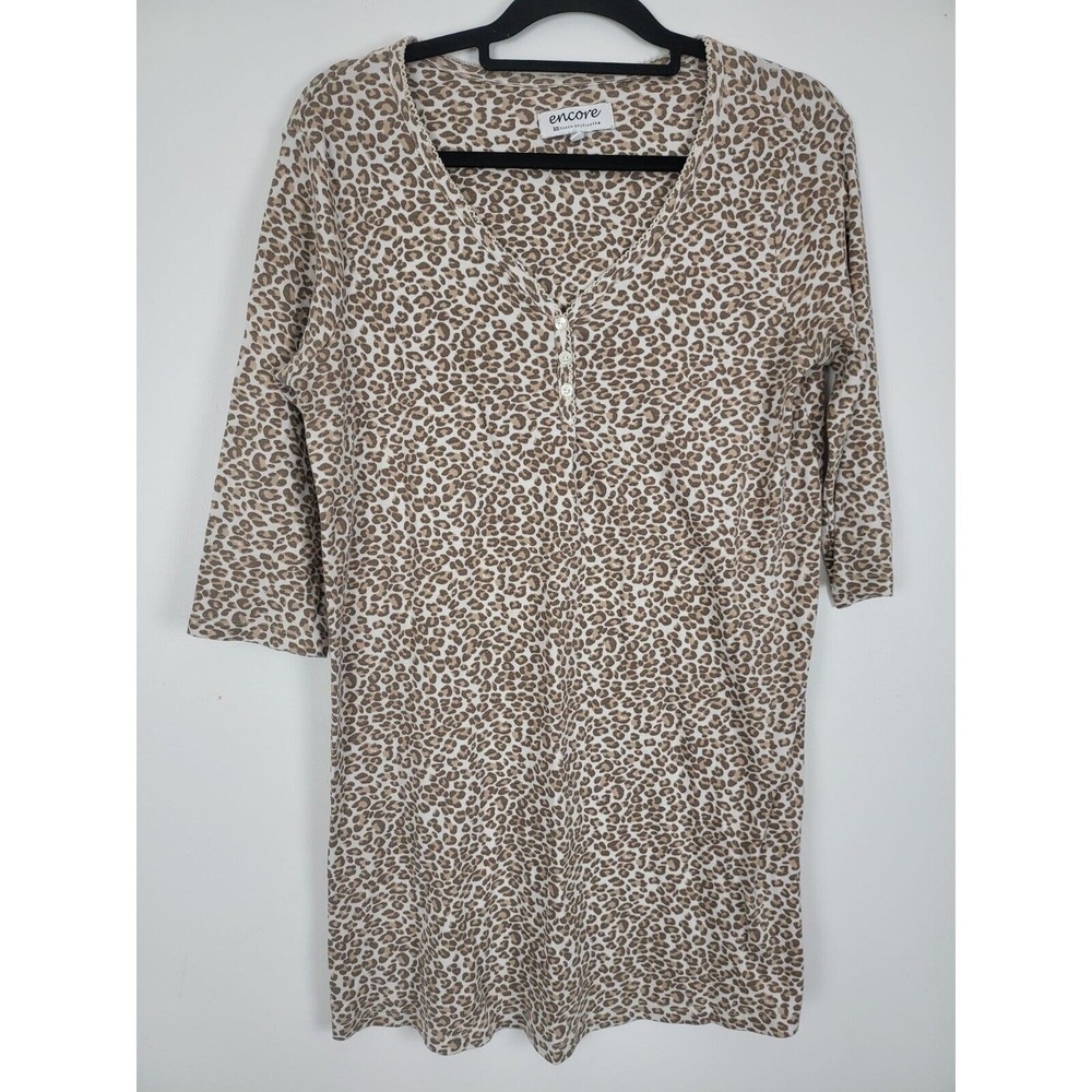 Karen Neuburger Encore Pajama Dress M Womens Brown White Animal Print Sleepwear